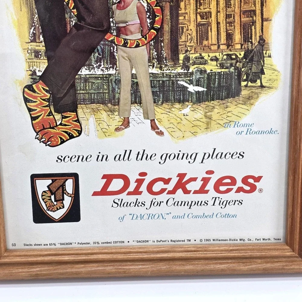 Vintage 1965 Framed Art Dickies Pants Tiger Magazine Ad Advertisement Man Cave